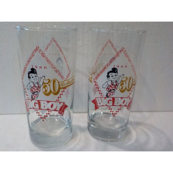 Vintage Bob's Big Boy 50th Anniversary Glasses SET OF 2 (1936 - 1986) - Picture 1 of 5